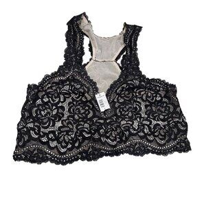 Torrid Curve Black Lace & Nude Mesh Bralette Size 0 US L Coquette‎ Wireless Goth